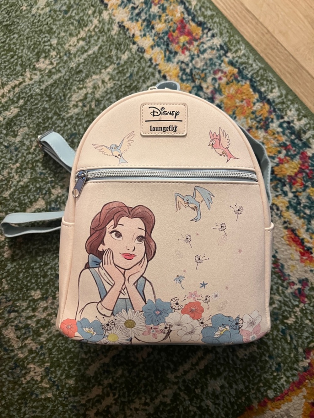 Loungefly Cream and Pastel Blue Belle Floral Mini Backpack